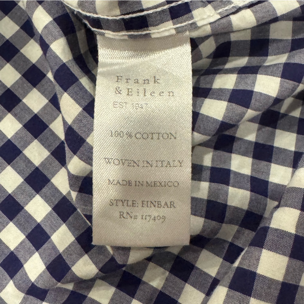 Frank & Eileen Men’s Finbar Blue White Gingham Check Button Down Size Large - Picture 7 of 9